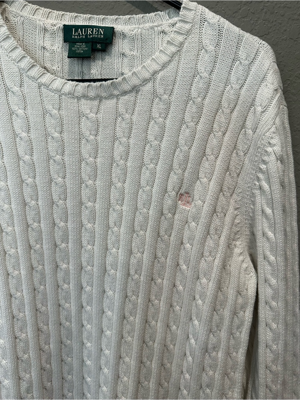 Lauren Ralph Lauren Cotton Cable Knit White Sweater Women’s Sz XL - Picture 4 of 11